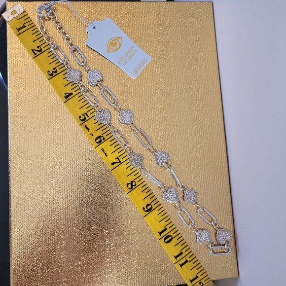 Silver and Gold Tone Necklace with Rhinestones. Glass Crystals. Toggle Clasp. - Picture 12 of 12